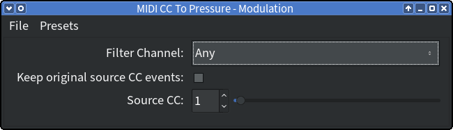 MIDICCToPressure.png MIDICCToPressure generic UI in jalv